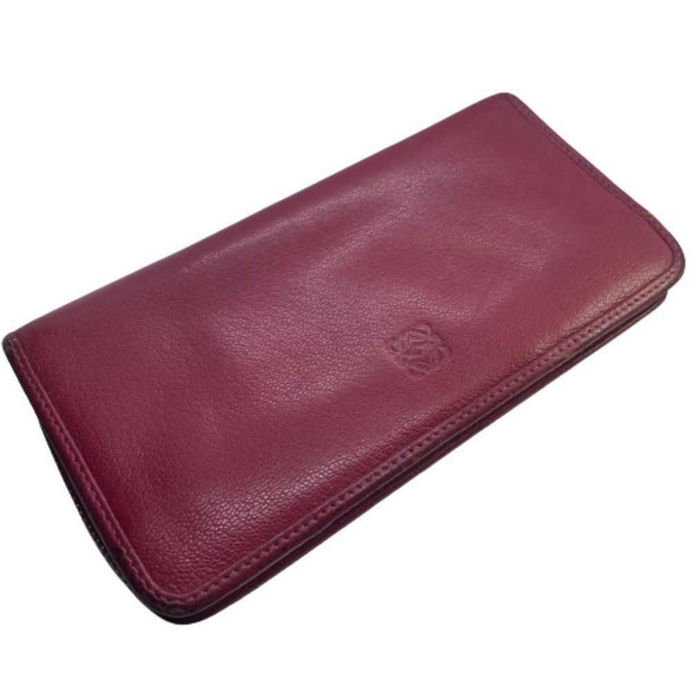 Authentic Loewe Pinkish Red Leather Zip Around Designer Wallet / Clutch